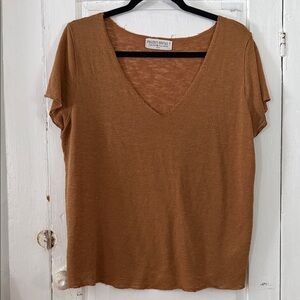 Project Social T Short Sleeve V-Neck Tee in Rust Brown